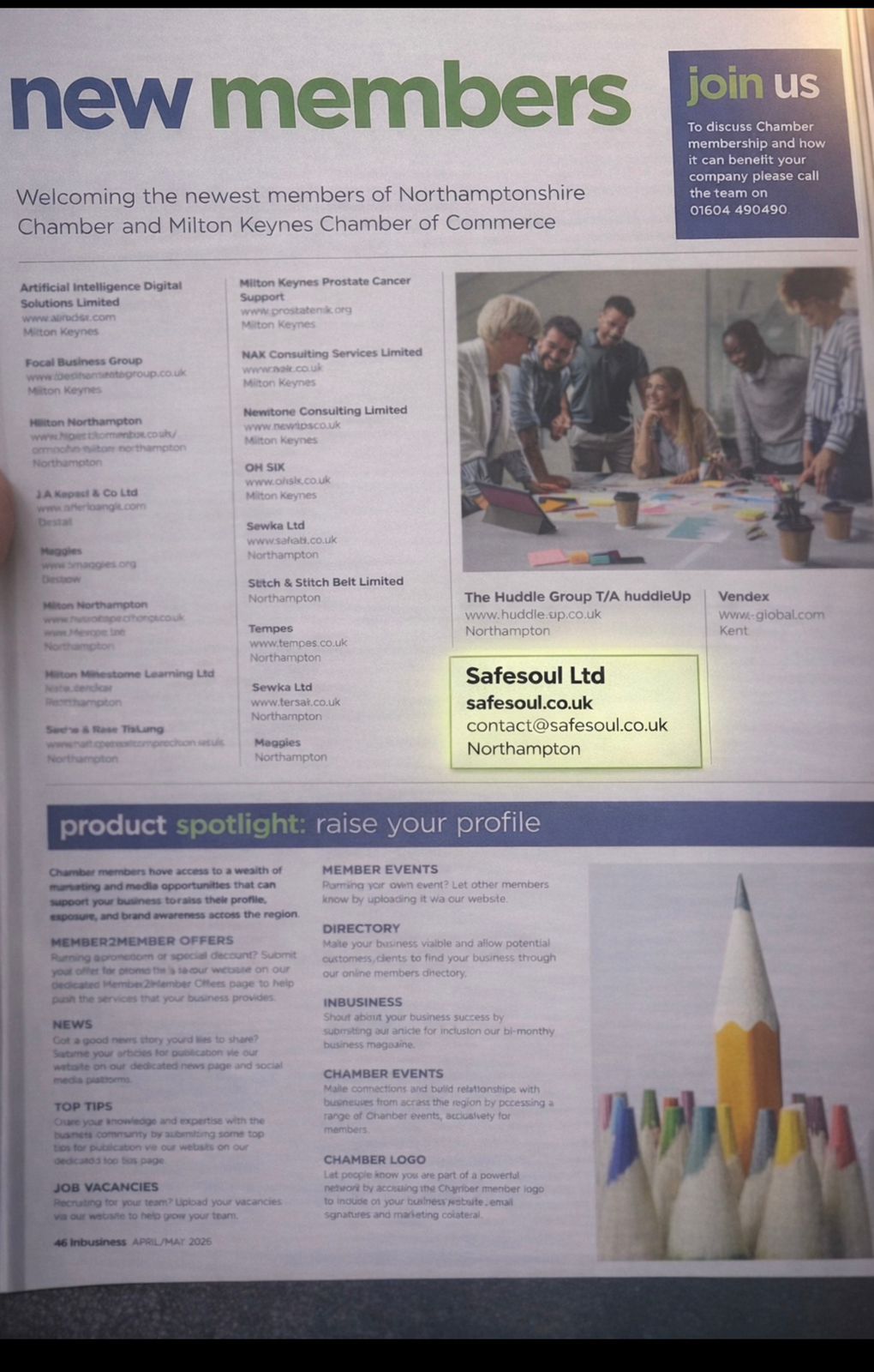 Safesoul Ltd featured in inbusiness New Members — Northamptonshire & Milton Keynes Chamber